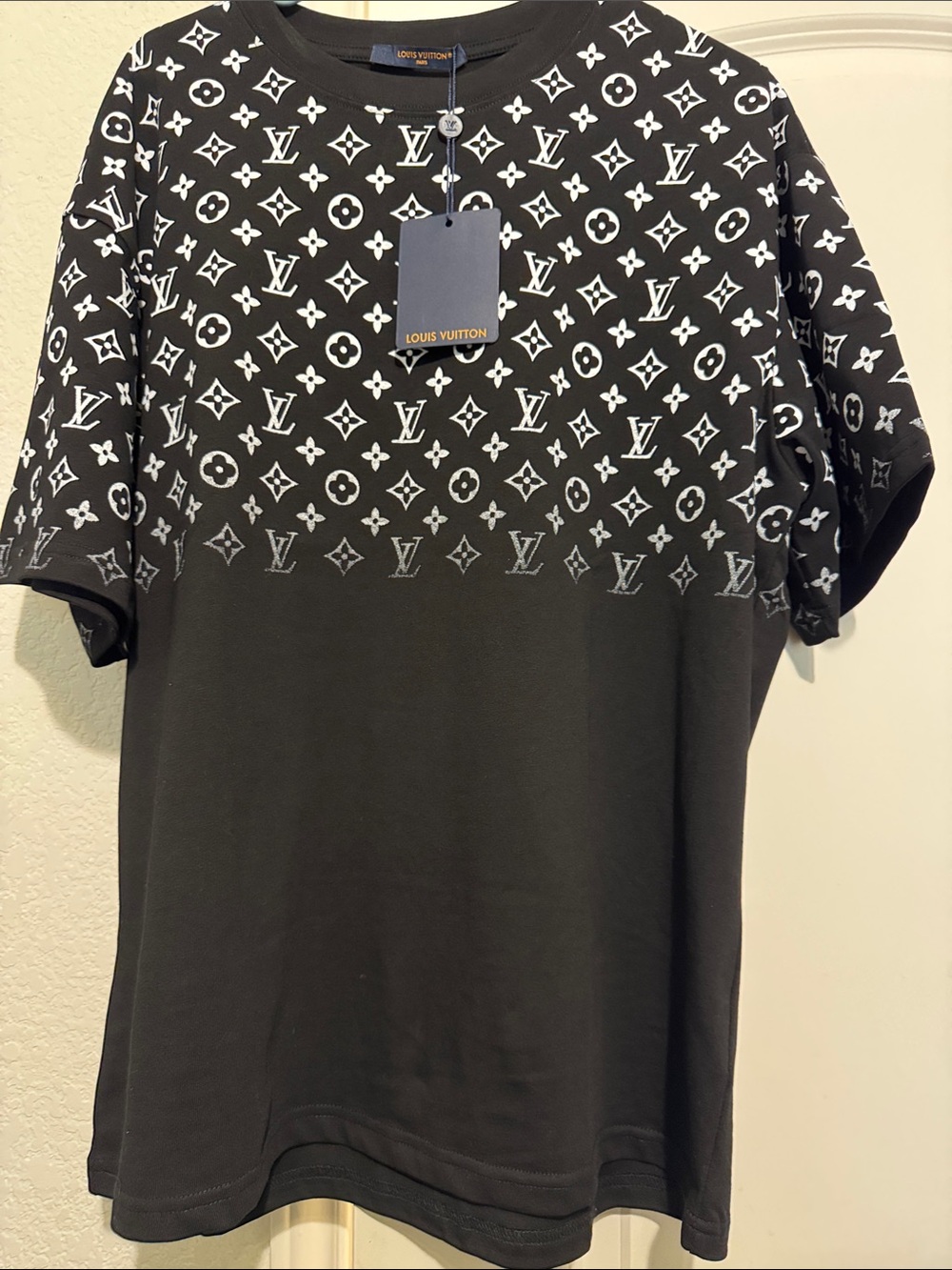 Louis Vuitton Black Tee with White Monogram Panel